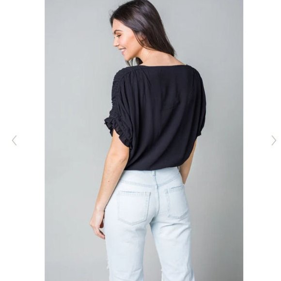 Free People Black Cleo Bodysuit With Tie Front - Picture 3 of 7